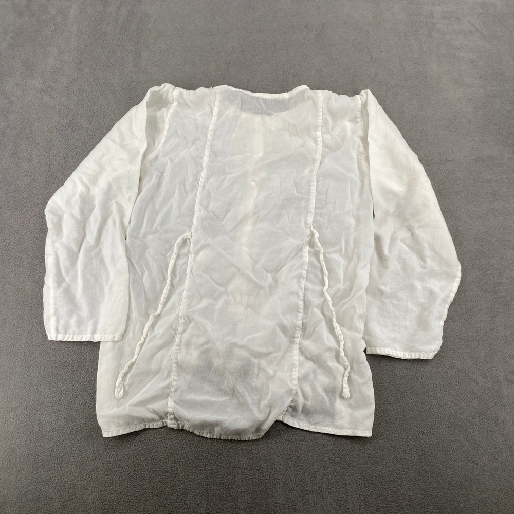 Vintage White Rayon Gauze Floral Embroidered Blouse Boho Scalloped Hem Top India - Picture 4 of 8